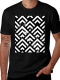 Abstract Geometric Black T-Shirt for Men