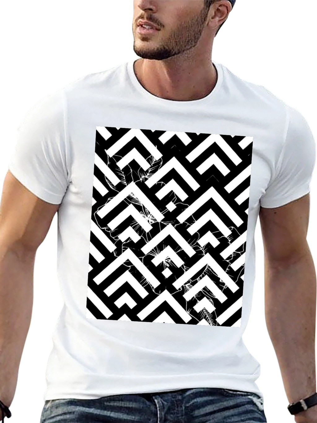 Abstract Geometric Black T-Shirt for Men