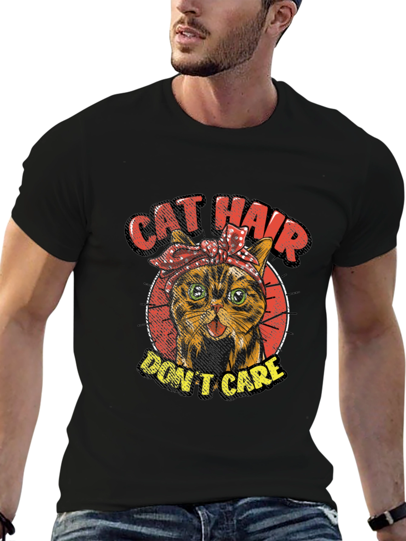 Cat Hair Dont Care Graphic T-Shirt