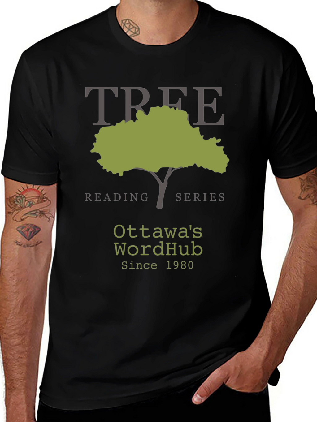 Ottawas WordHub Tree Reading Series Black T-Shirt