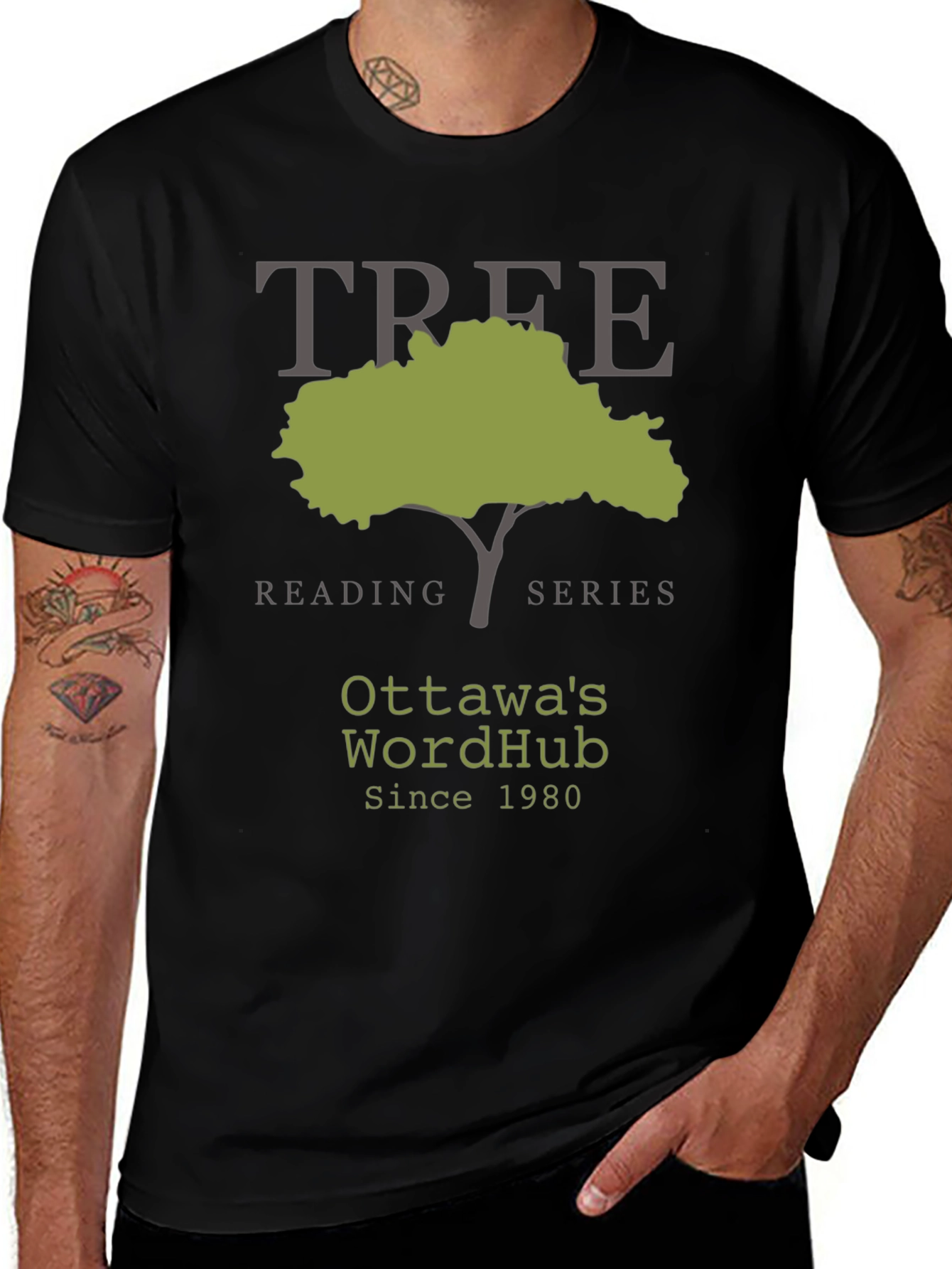 Ottawas WordHub Tree Reading Series Black T-Shirt