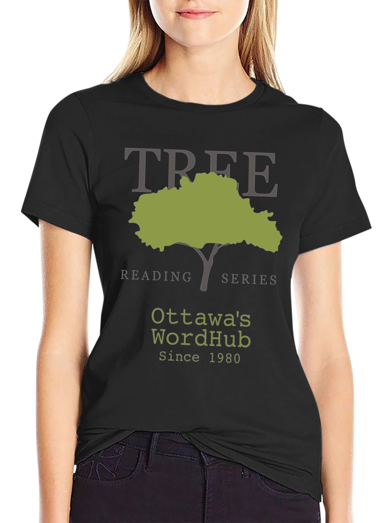 Ottawas WordHub Tree Reading Series Black T-Shirt