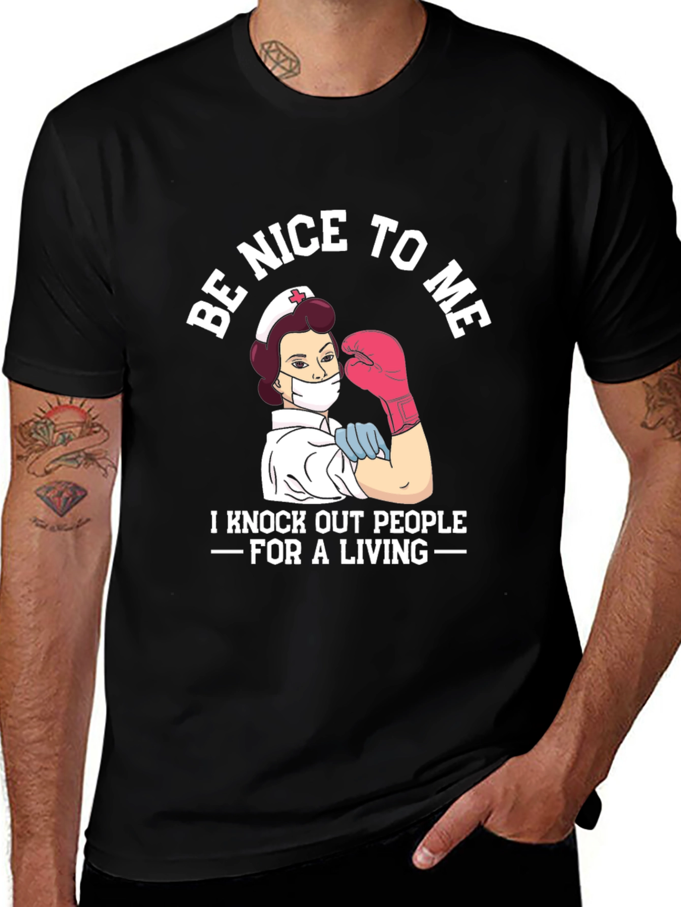 Nurse Boxer T-Shirt - Be Nice To Me Graphic Tee