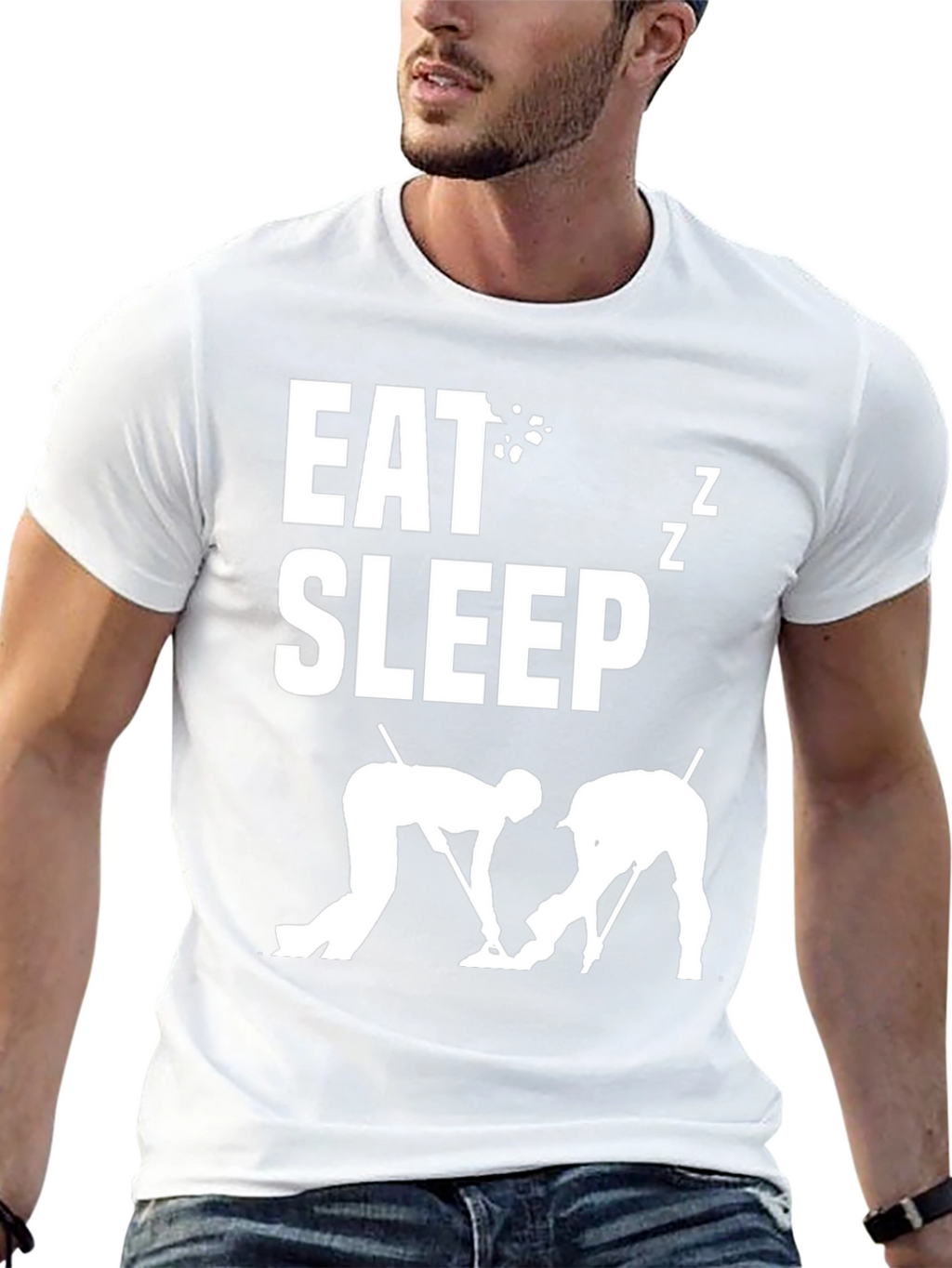 Eat Sleep Curling T-Shirt - Novelty Sports Tee
