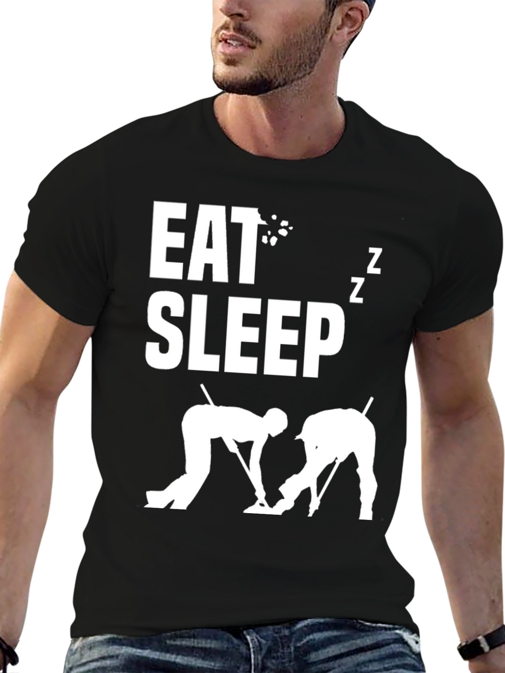 Eat Sleep Curling T-Shirt - Novelty Sports Tee