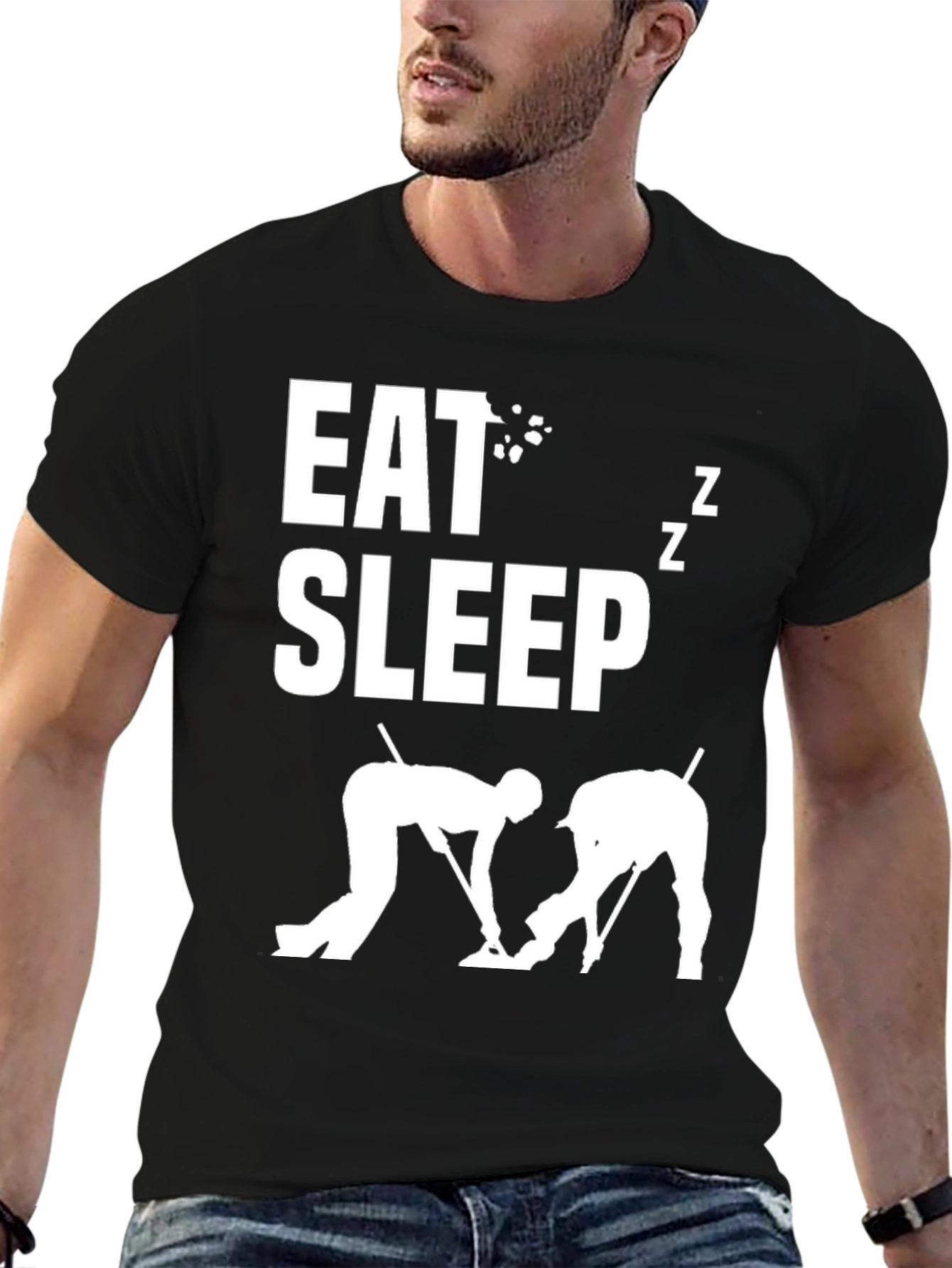 Eat Sleep Curling T-Shirt - Novelty Sports Tee