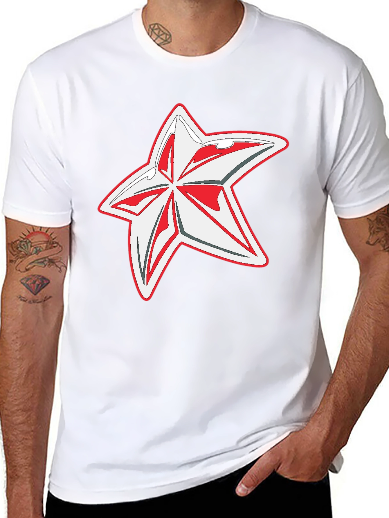 Cool Graphic Tee: Star Design Black Cotton T-Shirt