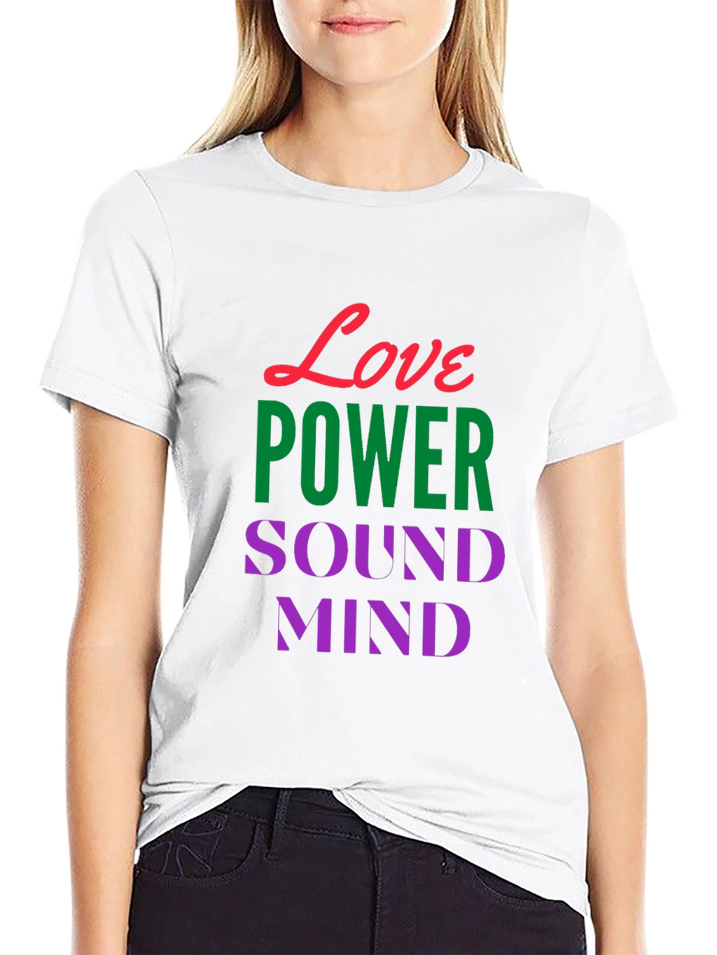Love Power Sound Mind Black Graphic T-Shirt