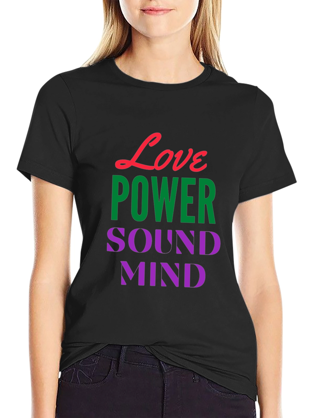Love Power Sound Mind Black Graphic T-Shirt