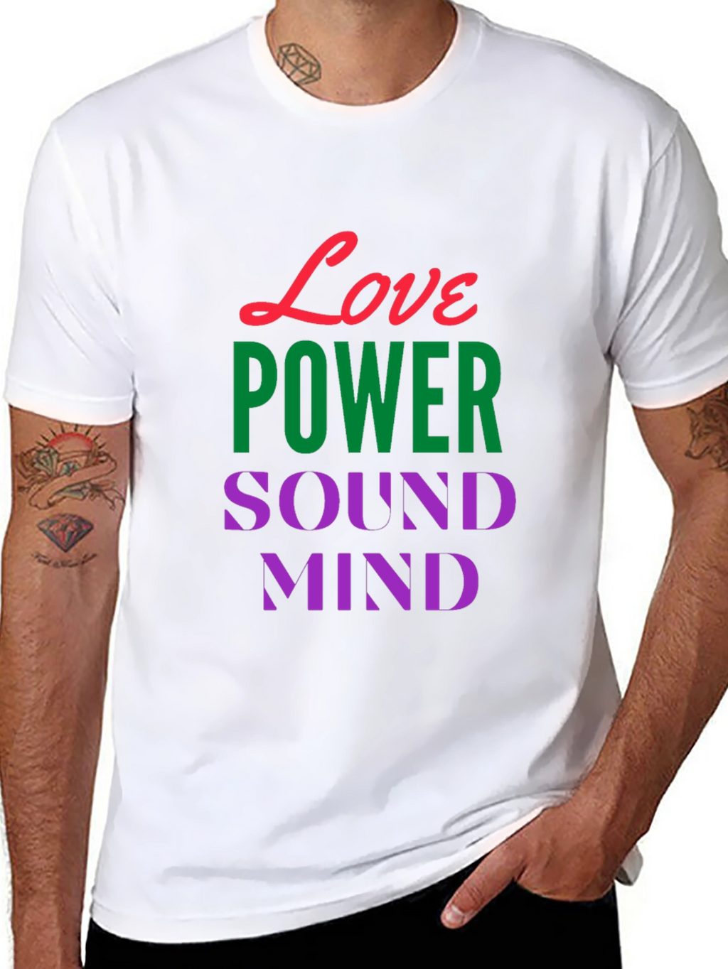 Love Power Sound Mind Black Graphic T-Shirt