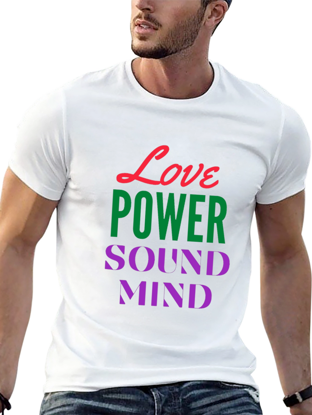 Love Power Sound Mind Black Graphic T-Shirt