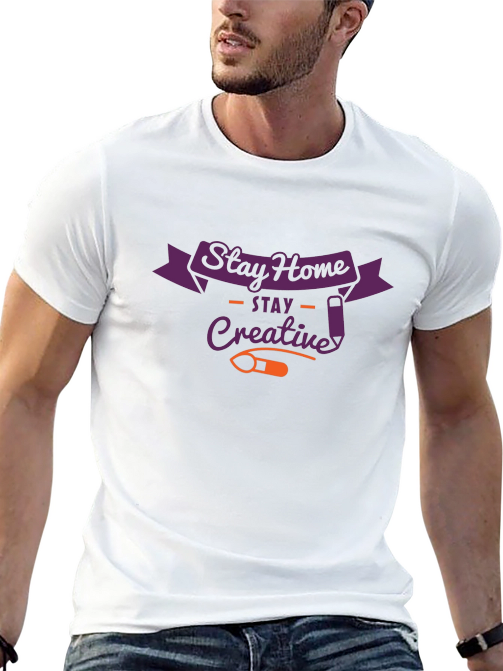Stay Home Creative Black Graphic T-Shirt