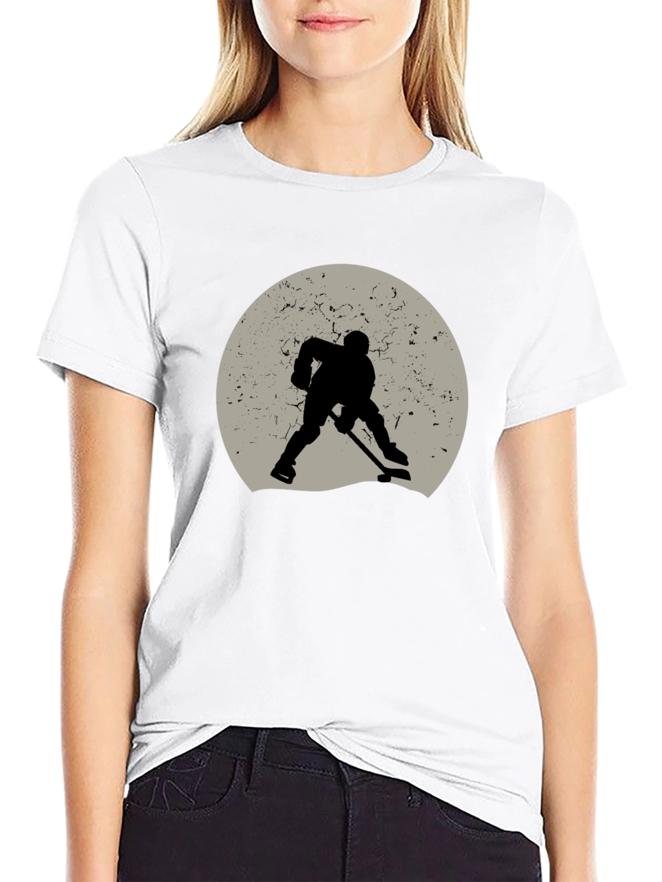 Hockey Player Silhouette Graphic Tee - Black