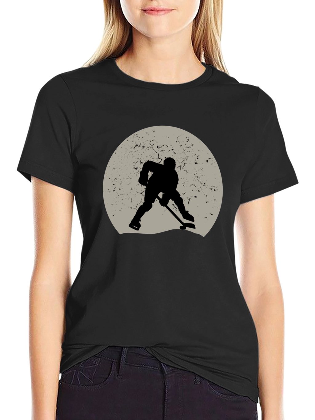Hockey Player Silhouette Graphic Tee - Black