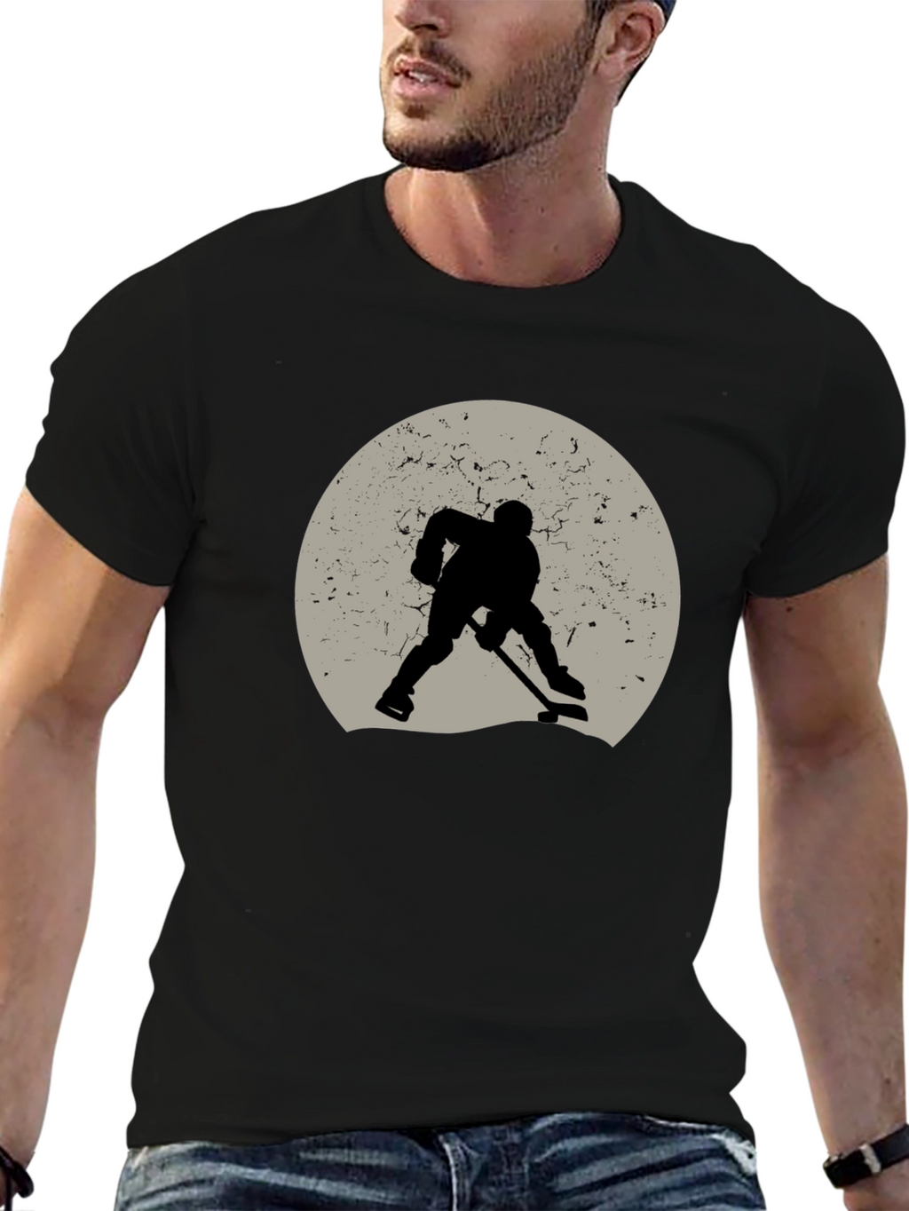 Hockey Player Silhouette Graphic Tee - Black