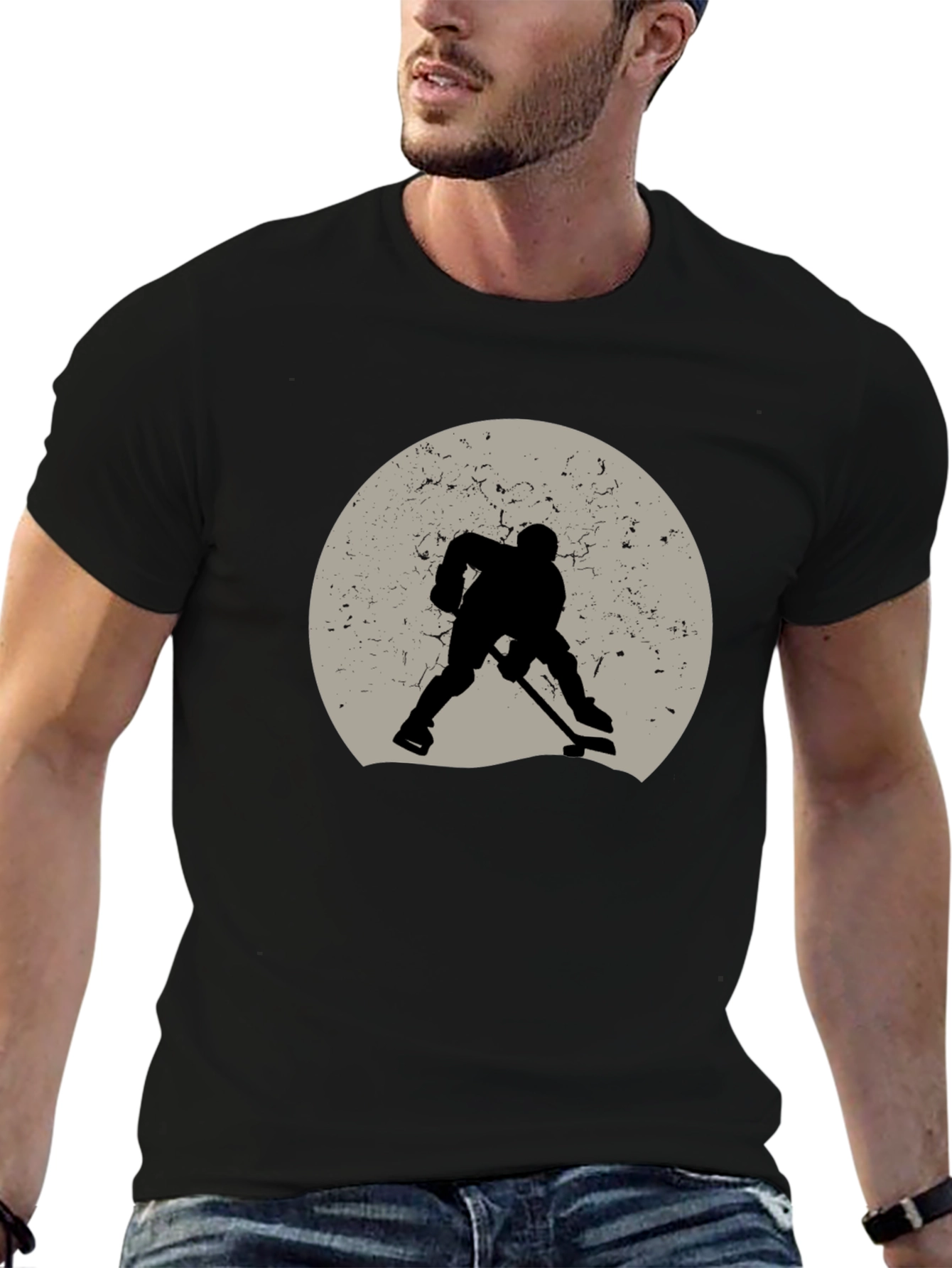 Hockey Player Silhouette Graphic Tee - Black