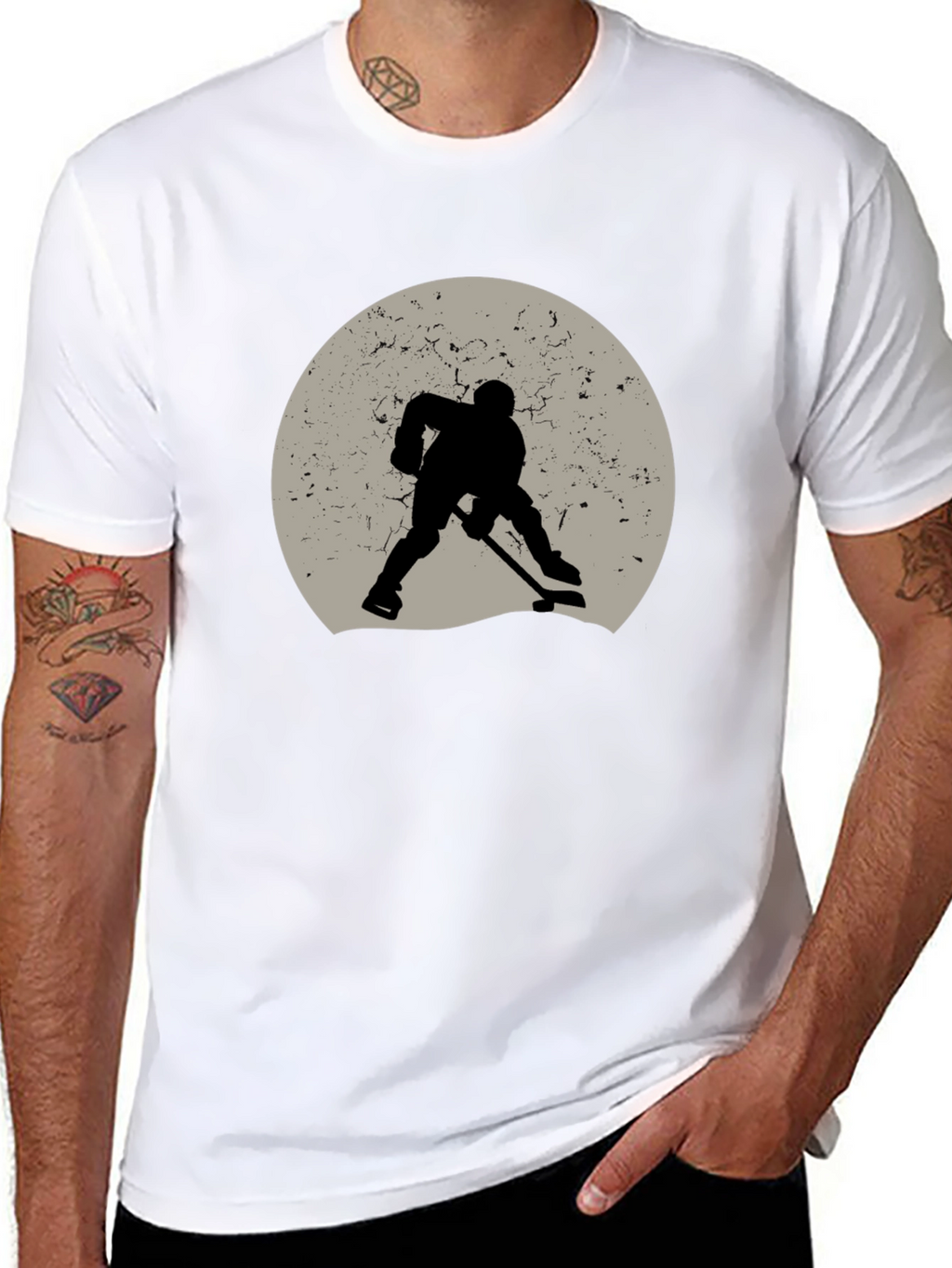 Hockey Player Silhouette Graphic Tee - Black