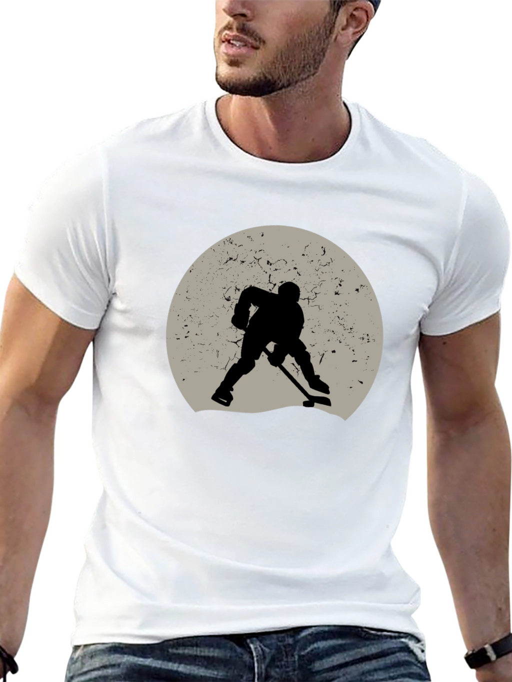 Hockey Player Silhouette Graphic Tee - Black