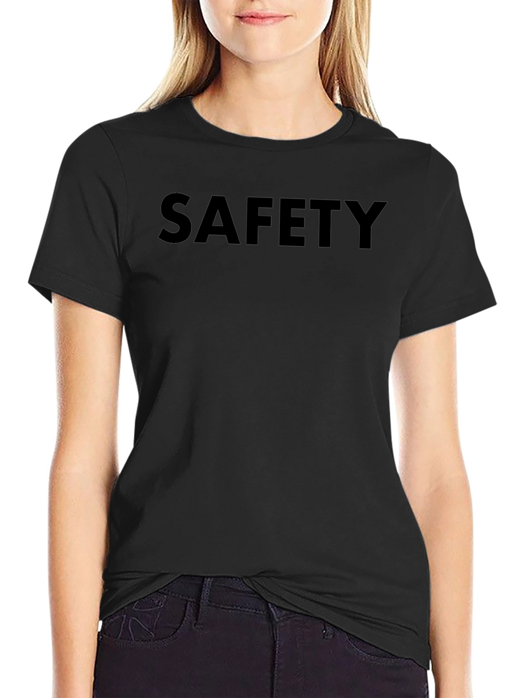 Safety First T-Shirt - Solid Black Crew Neck Tee