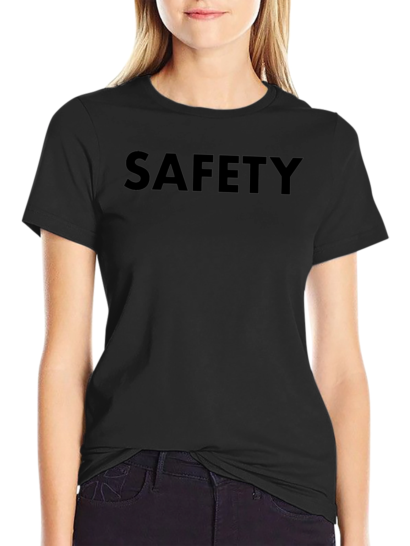 Safety First T-Shirt - Solid Black Crew Neck Tee