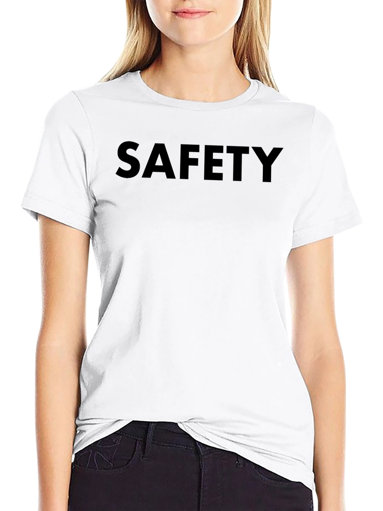 Safety First T-Shirt - Solid Black Crew Neck Tee