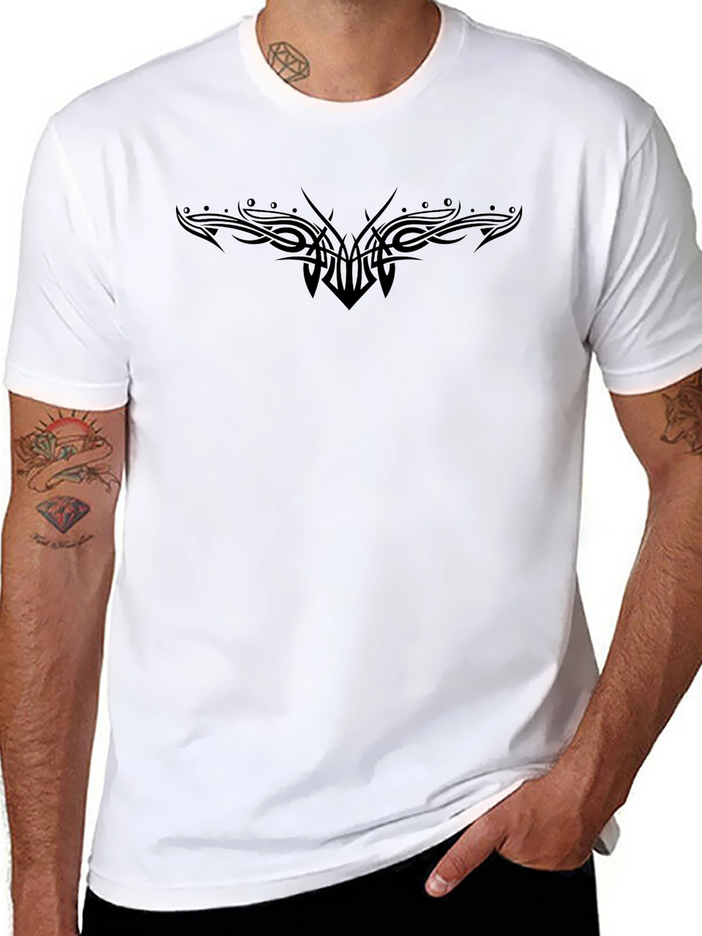 Tribal Tattoo Print Black T-Shirt