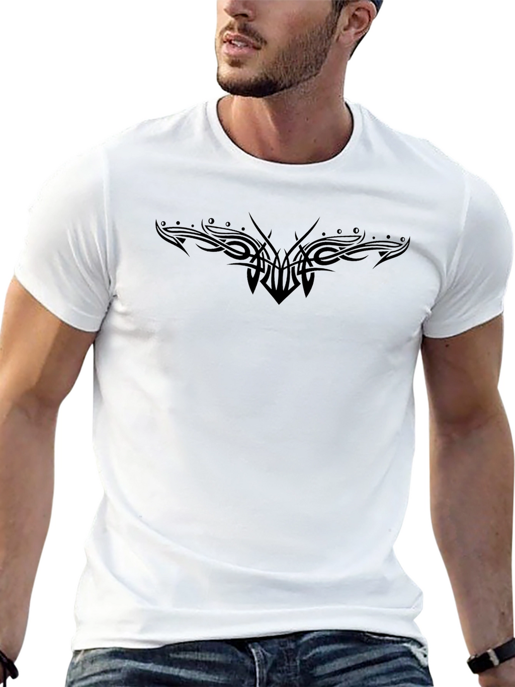 Tribal Tattoo Print Black T-Shirt
