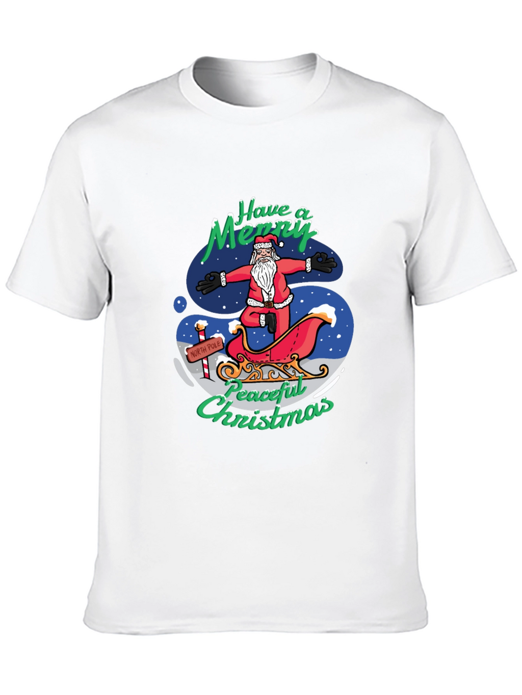 Peaceful Christmas Santa Yoga Black T-Shirt