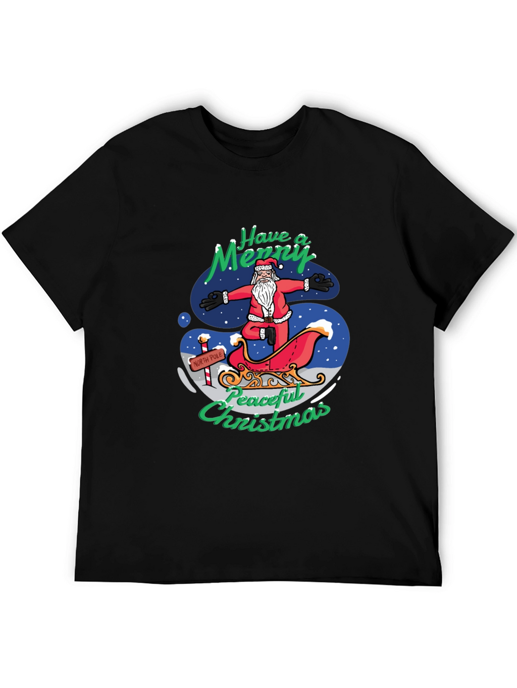Peaceful Christmas Santa Yoga Black T-Shirt