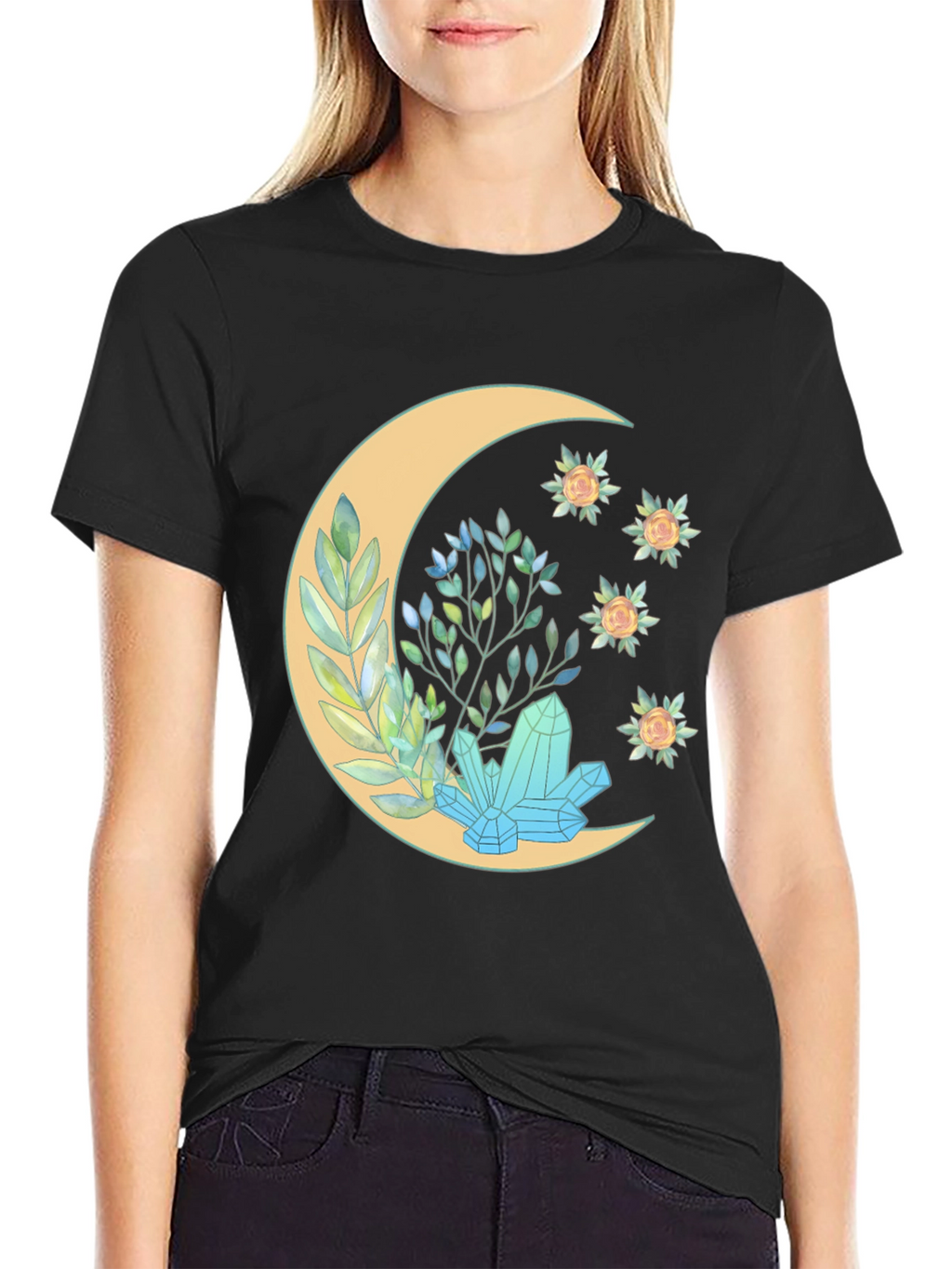 Crescent Moon Crystal Graphic T-Shirt