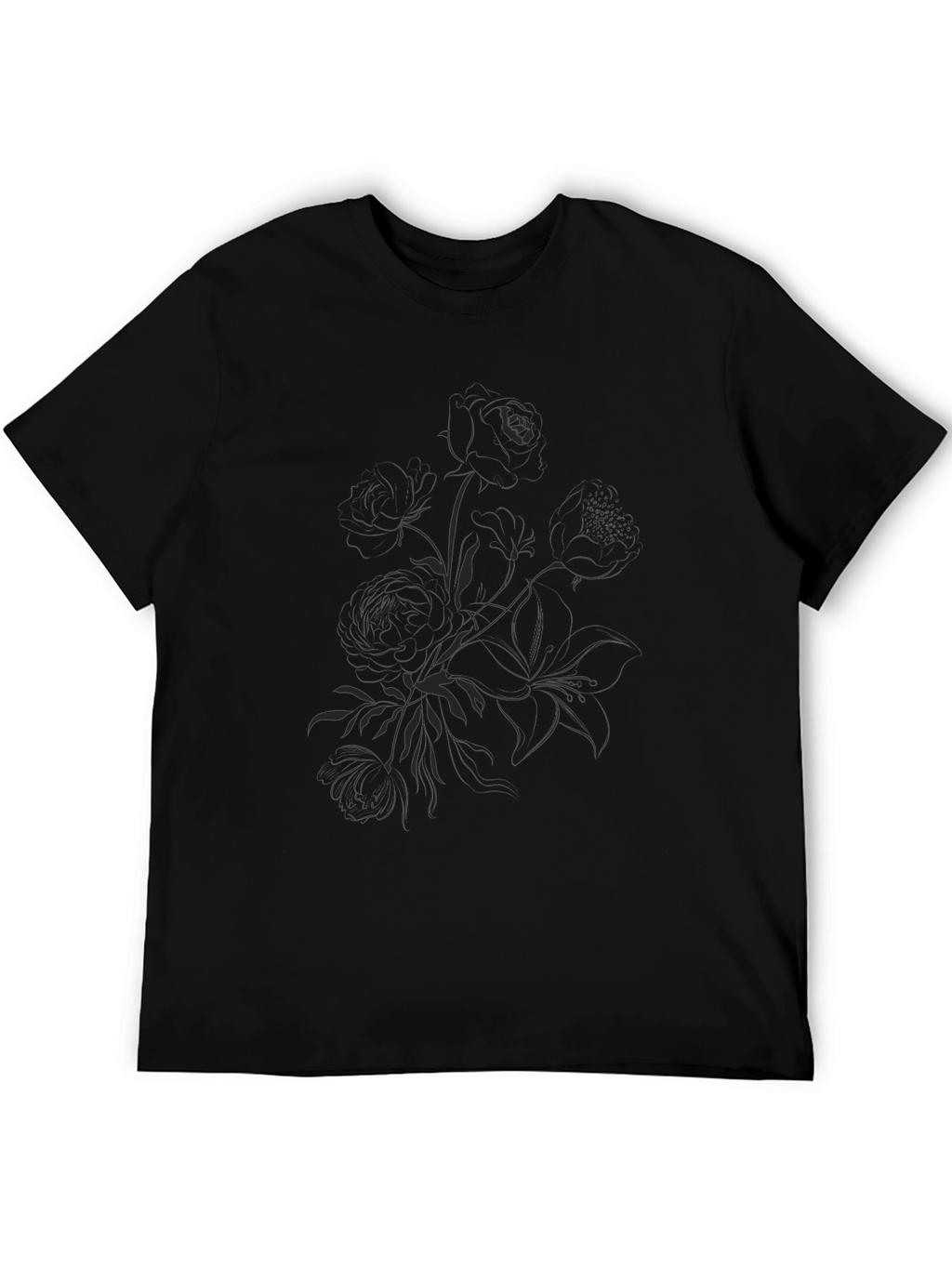 Black Graphic Tee - Floral Print Casual Shirt