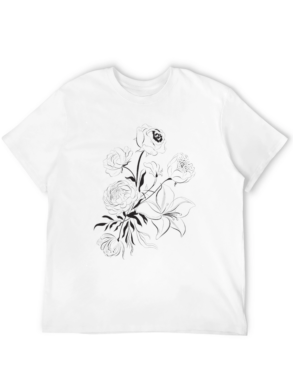 Black Graphic Tee - Floral Print Casual Shirt