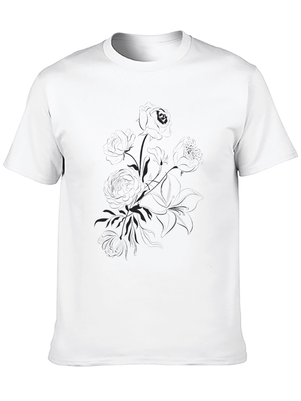Black Graphic Tee - Floral Print Casual Shirt