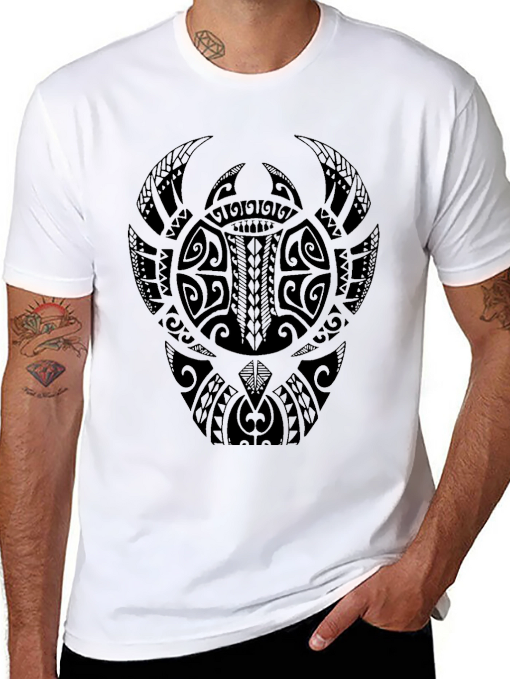 Tribal Turtle Graphic Print Black T-Shirt