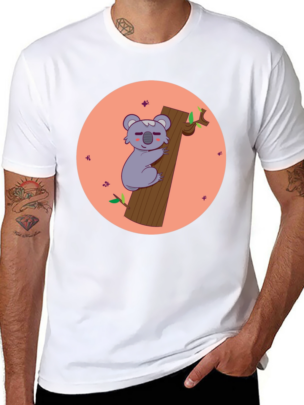 Koala Hugging Tree T-Shirt - Cute Cartoon Design