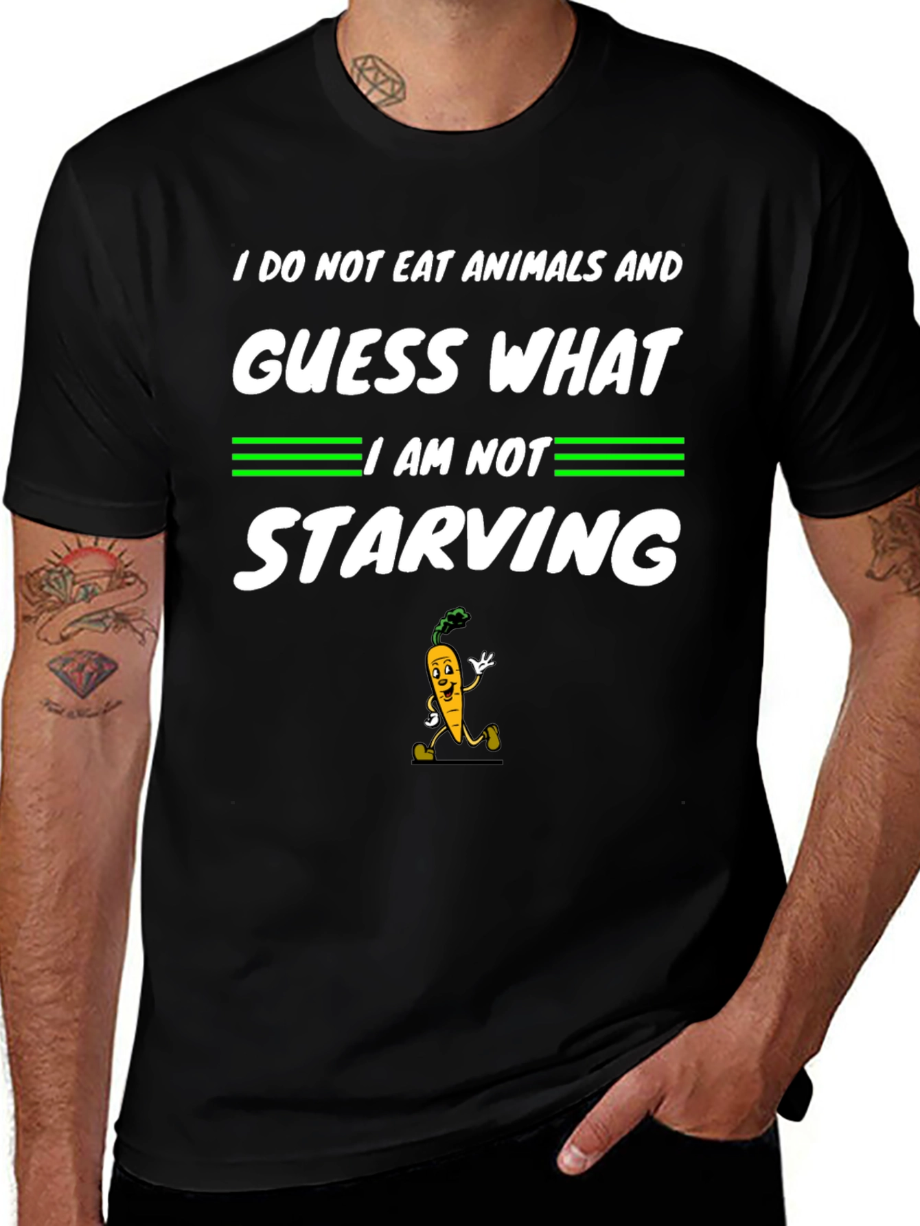 Vegan Humor T-Shirt: I Do Not Eat Animals Carrot Graphic Tee