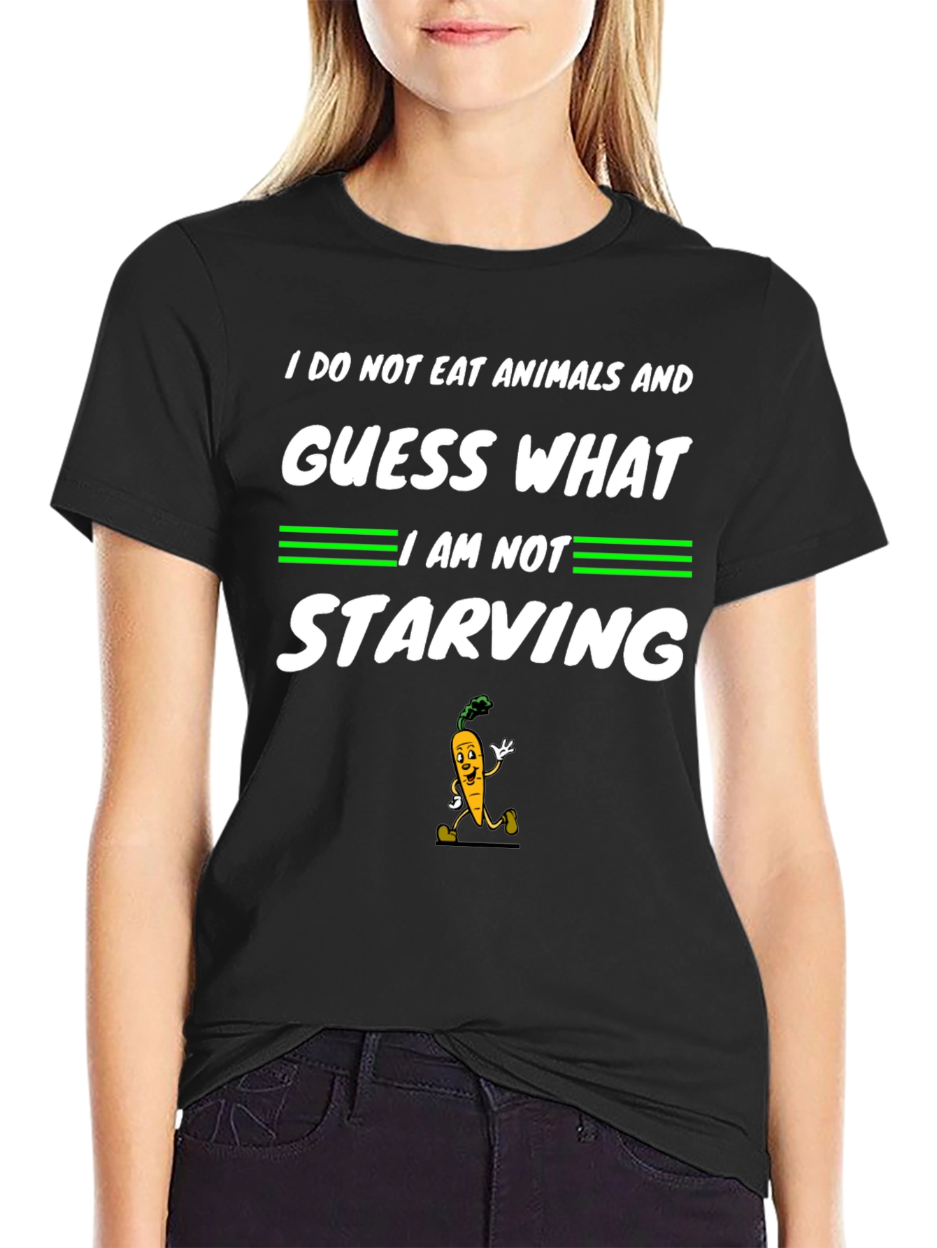 Vegan Humor T-Shirt: I Do Not Eat Animals Carrot Graphic Tee