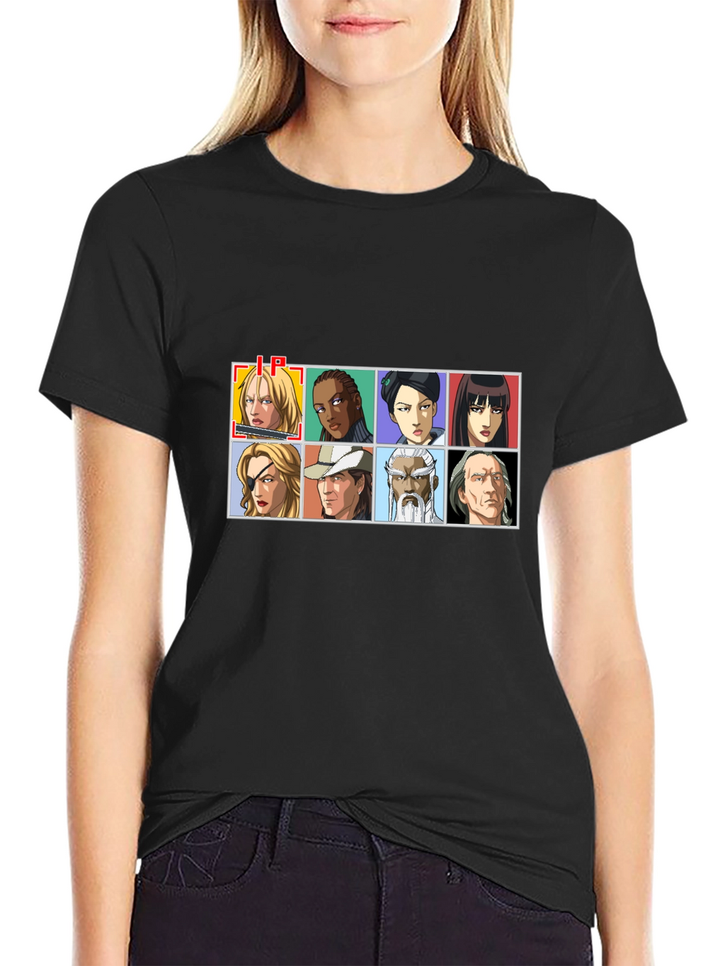 Anime Character Grid Black T-Shirt