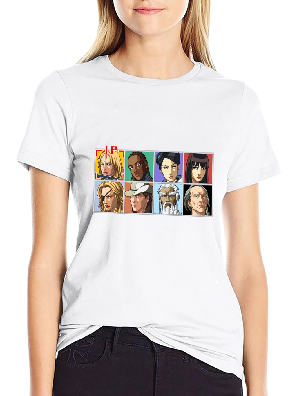 Anime Character Grid Black T-Shirt