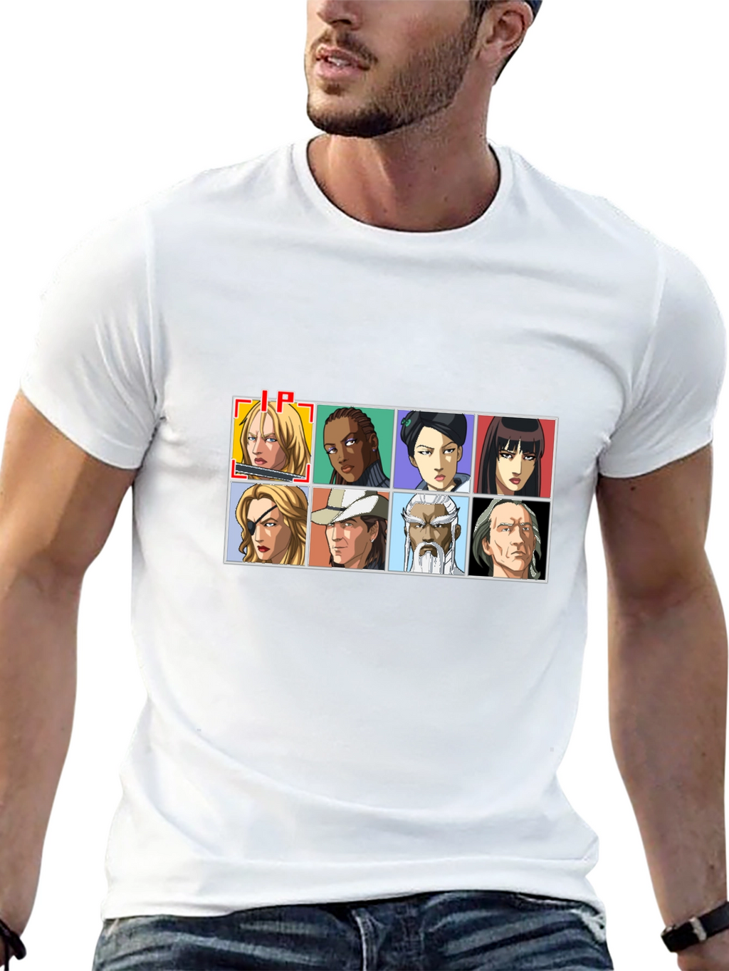Anime Character Grid Black T-Shirt