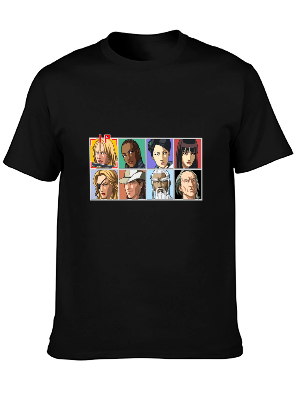Anime Character Grid Black T-Shirt
