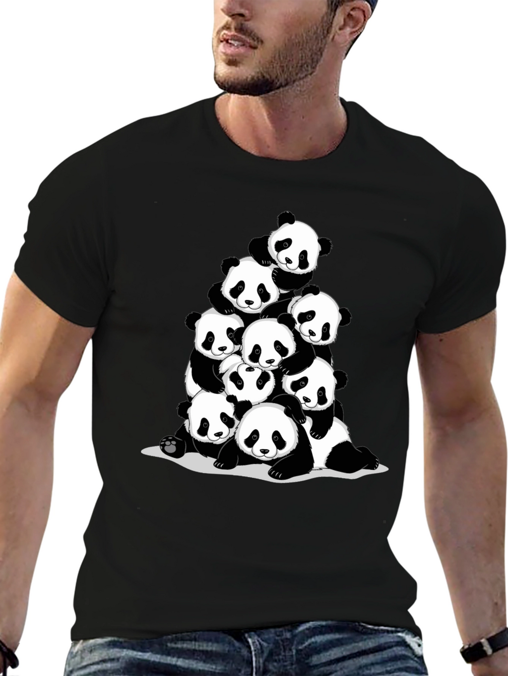 Panda Pile Black T-Shirt