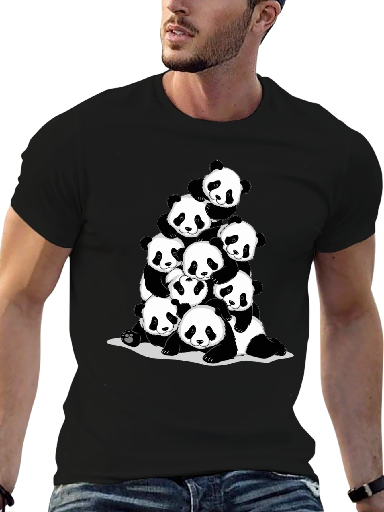 Panda Pile Black T-Shirt