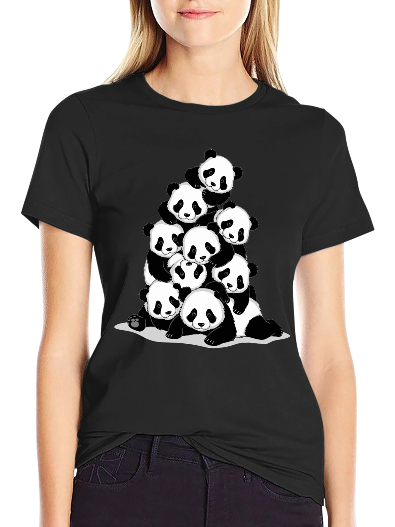 Panda Pile Black T-Shirt