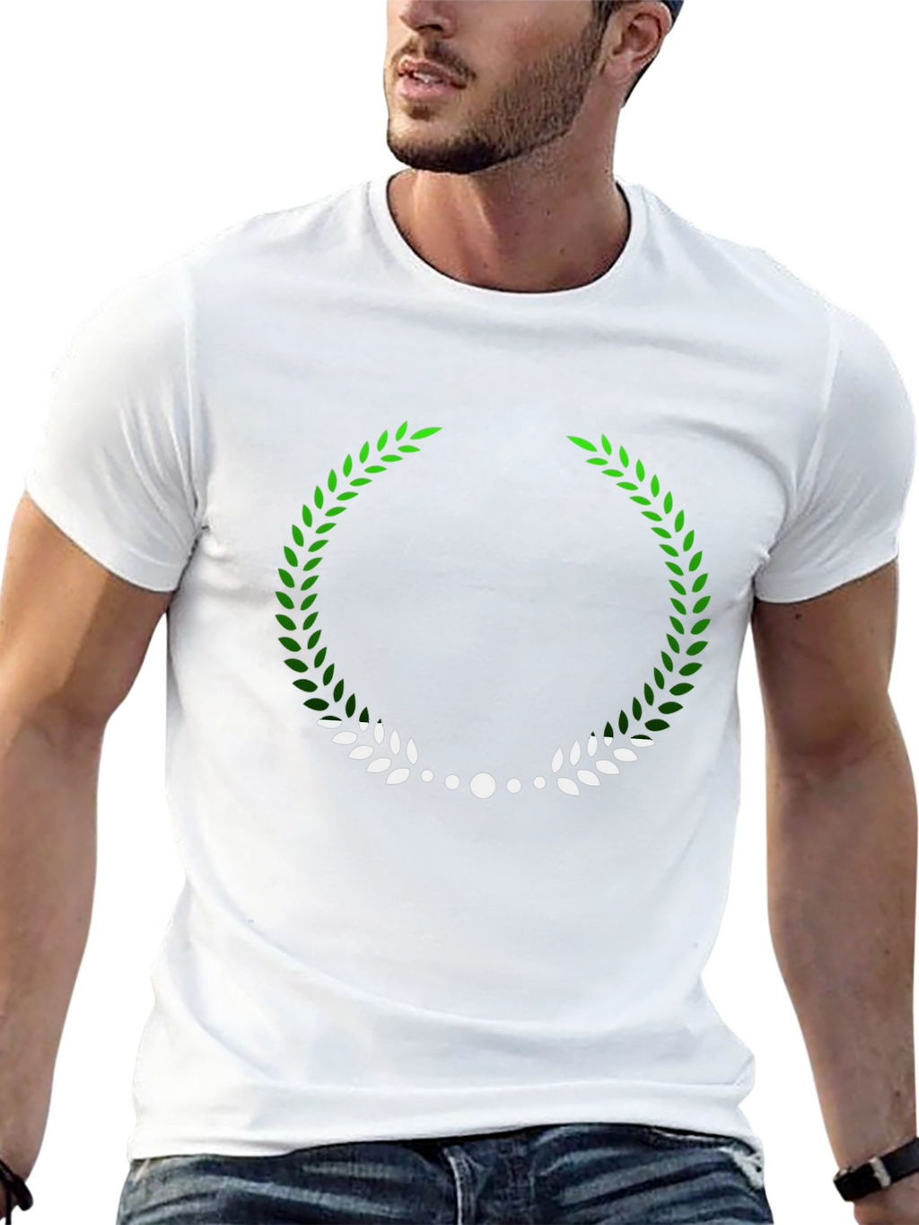 Green & White Laurel Wreath Graphic Tee