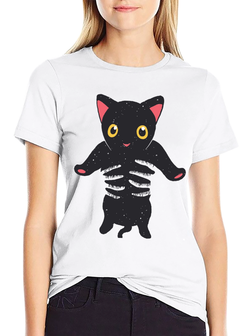 Black Cat Skeleton Graphic Tee - Halloween T-Shirt