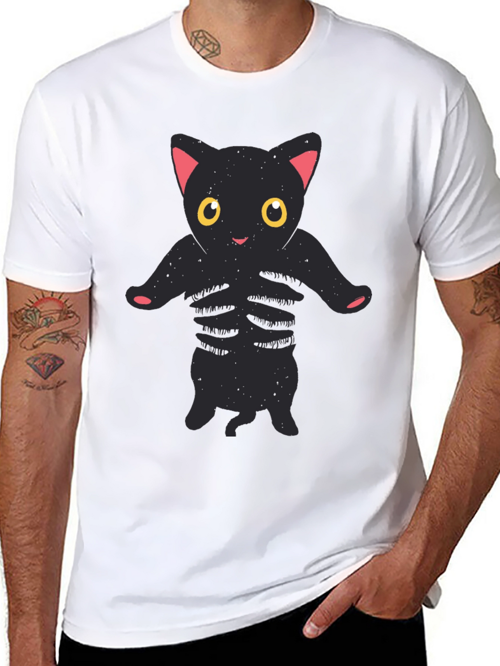 Black Cat Skeleton Graphic Tee - Halloween T-Shirt