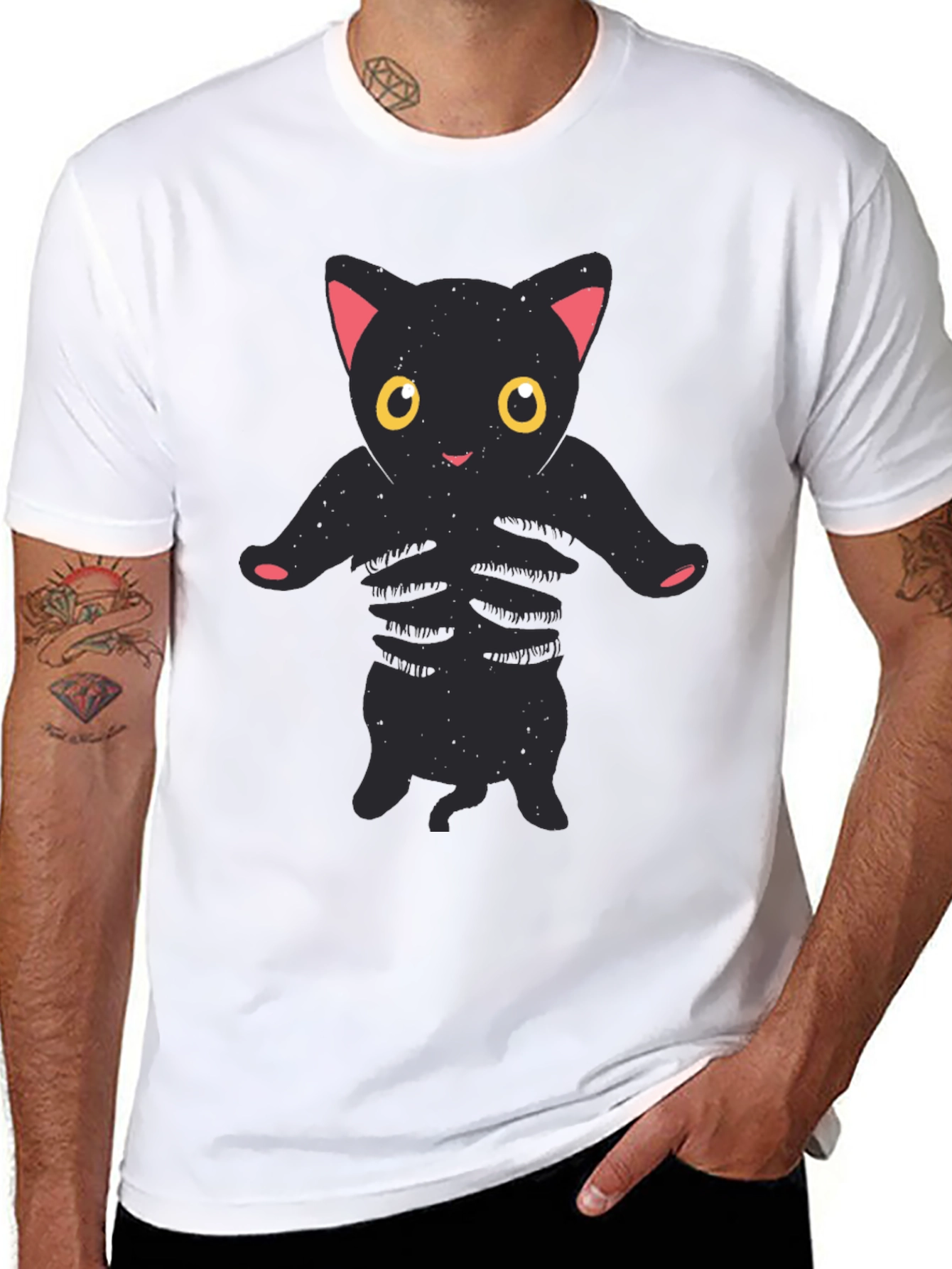 Black Cat Skeleton Graphic Tee - Halloween T-Shirt