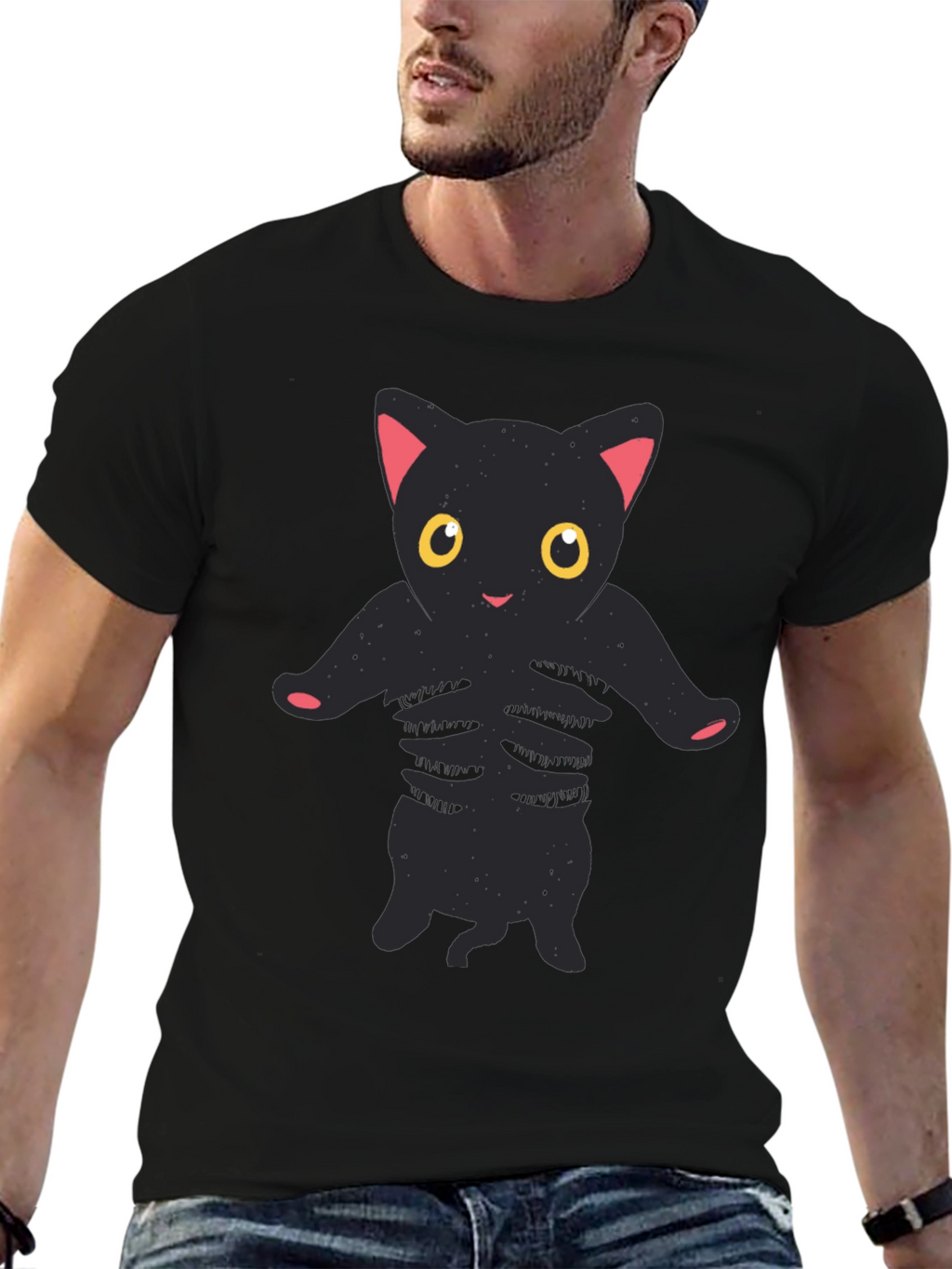 Black Cat Skeleton Graphic Tee - Halloween T-Shirt