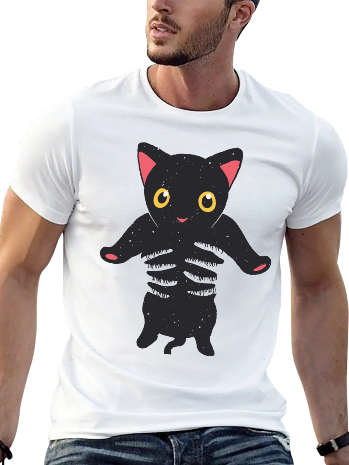 Black Cat Skeleton Graphic Tee - Halloween T-Shirt